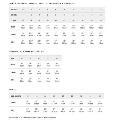 Burberry size chart 